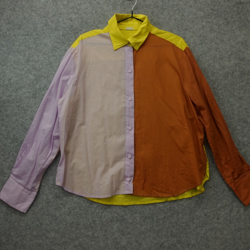 Eclectic Colorblock Shirt Womens 2XL Purple Brown Yellow Oversized Boxy CANTAO